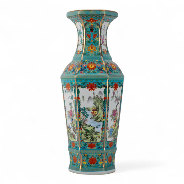 Danny's Fine Porcelain Home Decor Danny's Fine Porcelain Green Octagonal Vase – Floral Motif