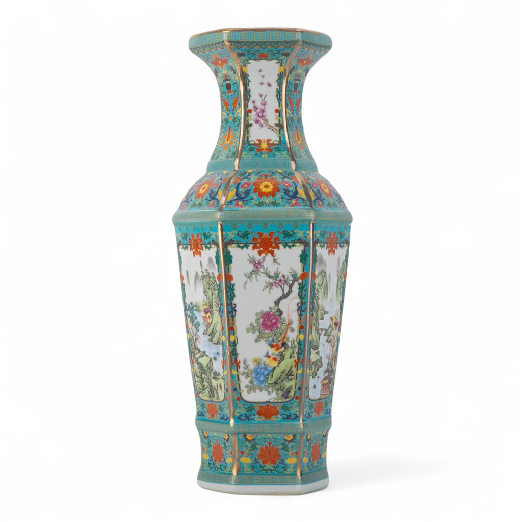 Danny's Fine Porcelain Home Decor Danny's Fine Porcelain Green Octagonal Vase – Floral Motif
