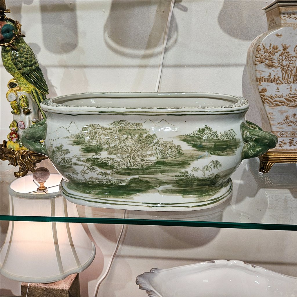 Danny's Fine Porcelain Home Decor Danny's Fine Porcelain Green Oval Basin – Landscape Motif