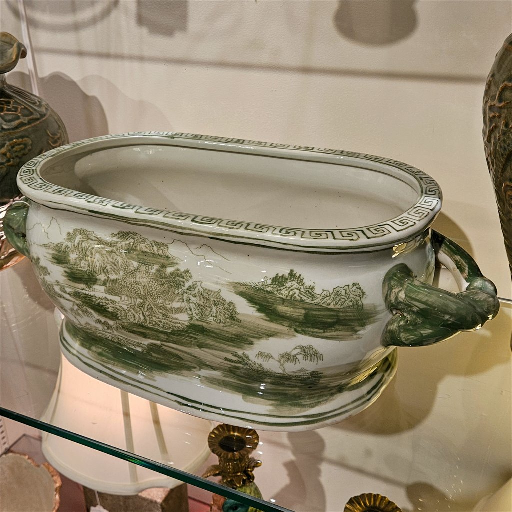 Danny's Fine Porcelain Home Decor Danny's Fine Porcelain Green Oval Basin – Landscape Motif