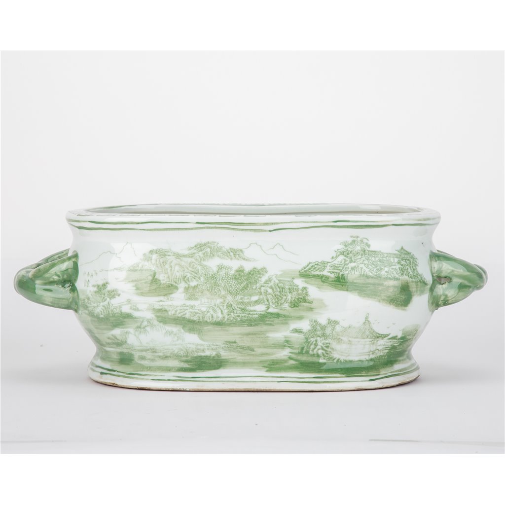 Danny's Fine Porcelain Home Decor Danny's Fine Porcelain Green Oval Basin – Landscape Motif
