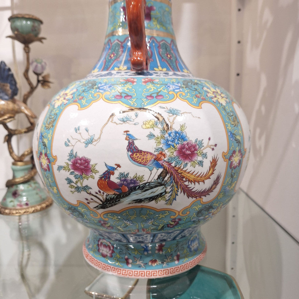 Danny's Fine Porcelain Home Decor Danny's Fine Porcelain Green Painted Vase Flower and Bird. Display It Alone Or with Flowers For