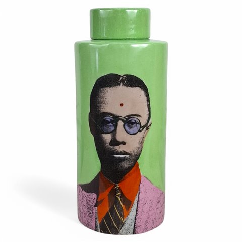 Danny's Fine Porcelain Home Decor Danny's Fine Porcelain Green Portrait Jarrectangular Green Decorative Jar Featuring A - CLOSEOUT SAMPLE SALE