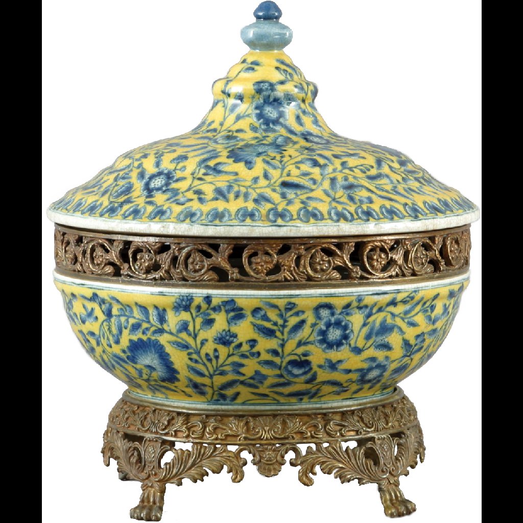 Danny's Fine Porcelain Home Decor Danny's Fine Porcelain Hand Painted Porcelain Tureen with Bronze Ormolu - CLOSEOUT