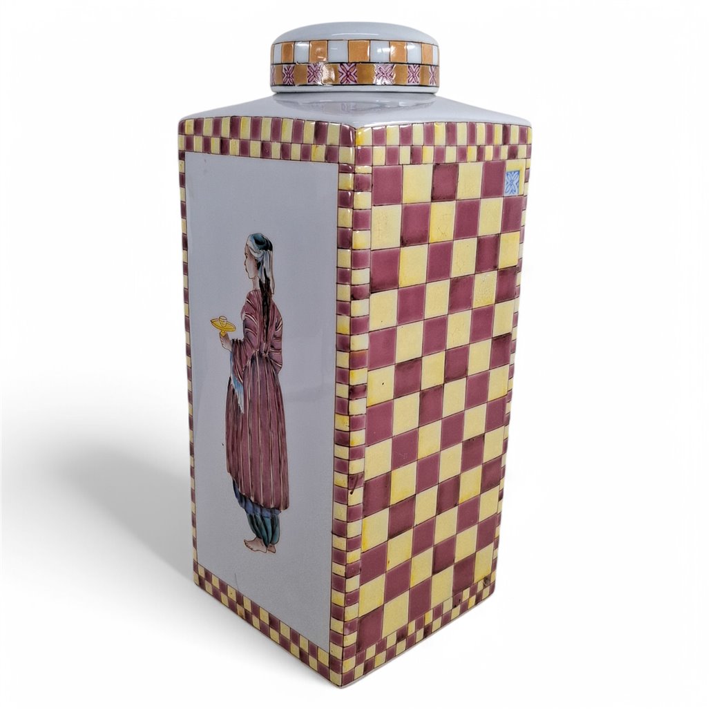 Danny's Fine Porcelain Home Decor Danny's Fine Porcelain Harlequin Lady Jarrectangular Lidded Jar Featuring A Lady - CLOSEOUT SAMPLE SALE