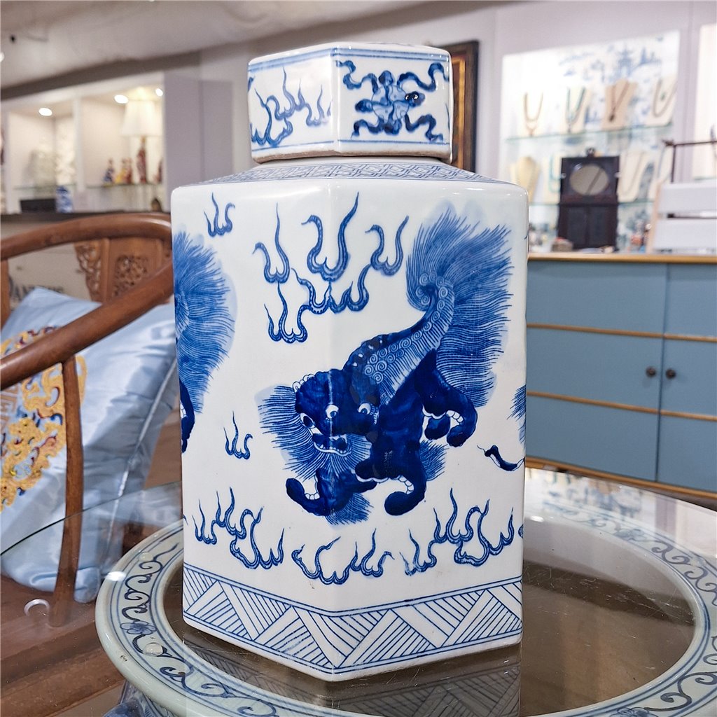Danny's Fine Porcelain Home Decor Danny's Fine Porcelain Hex Lidded Jar -Blue And White 50832