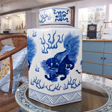 Danny's Fine Porcelain Home Decor Danny's Fine Porcelain Hex Lidded Jar -Blue And White 50832