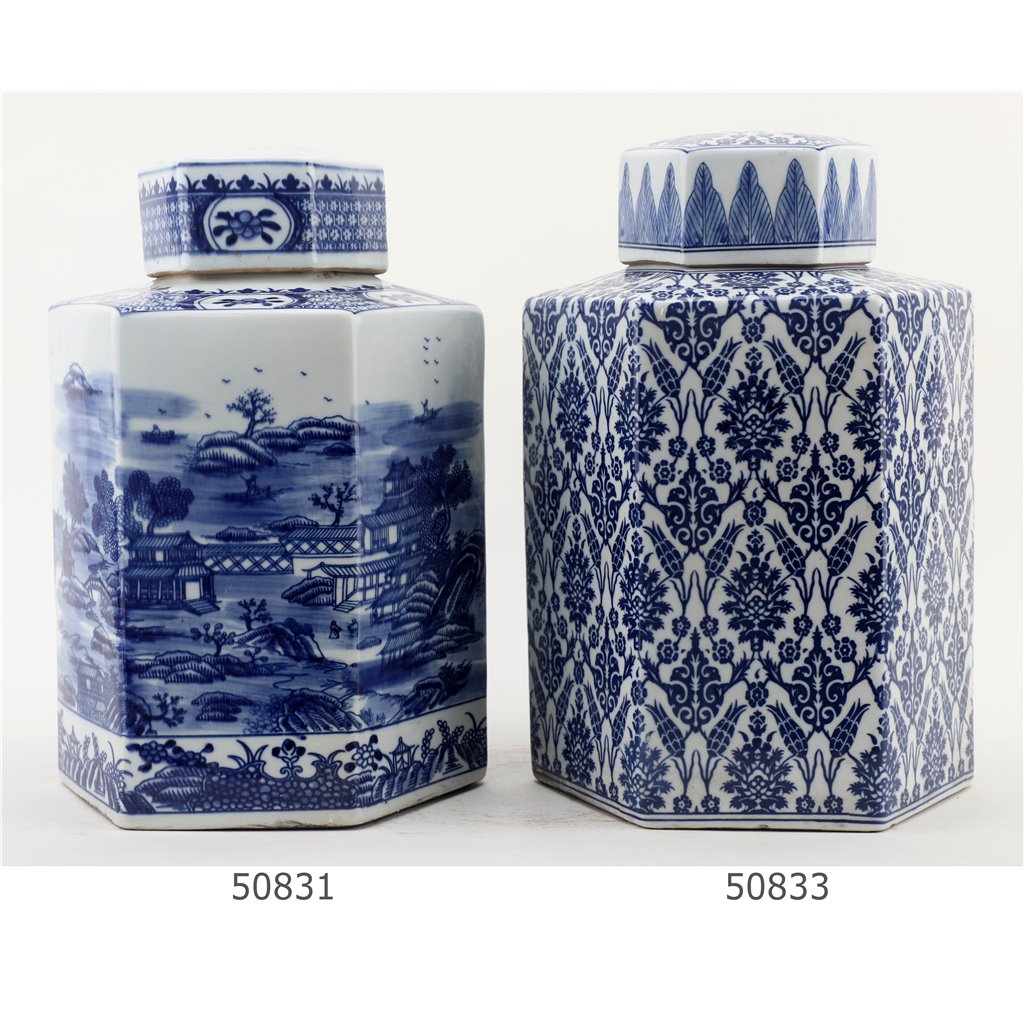 Danny's Fine Porcelain Home Decor Danny's Fine Porcelain Hex Lidded Jar -Blue And White 50832