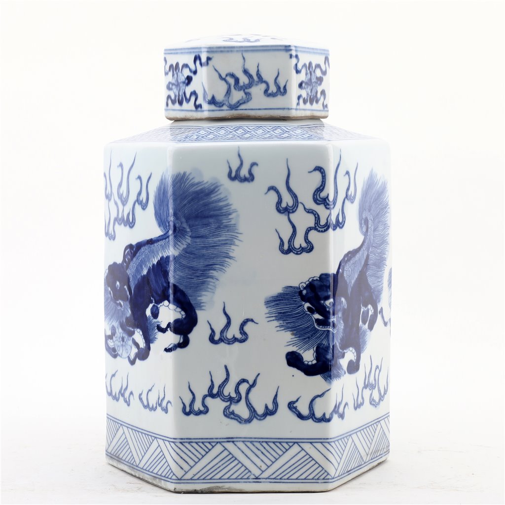 Danny's Fine Porcelain Home Decor Danny's Fine Porcelain Hex Lidded Jar -Blue And White 50832
