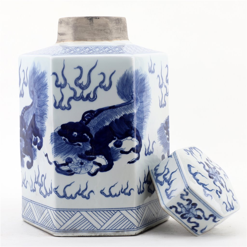 Danny's Fine Porcelain Home Decor Danny's Fine Porcelain Hex Lidded Jar -Blue And White 50832