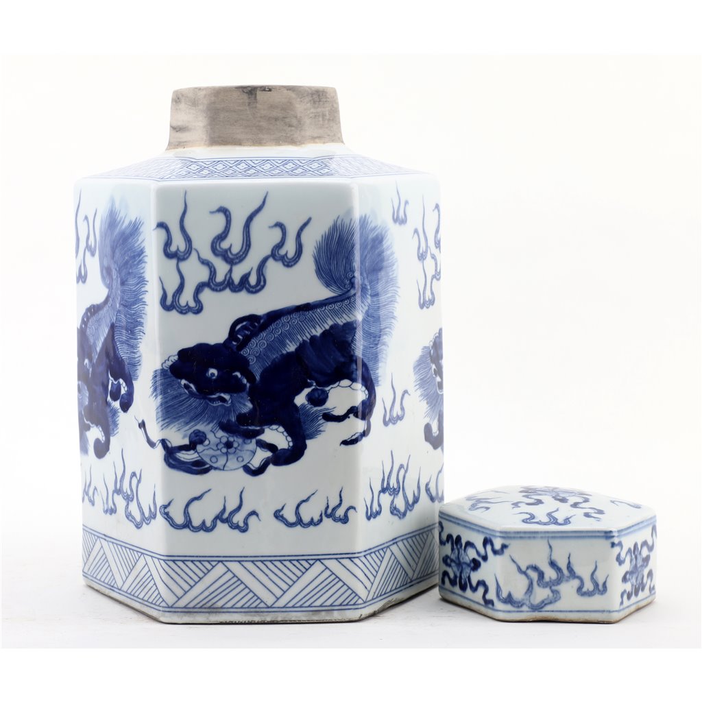 Danny's Fine Porcelain Home Decor Danny's Fine Porcelain Hex Lidded Jar -Blue And White 50832
