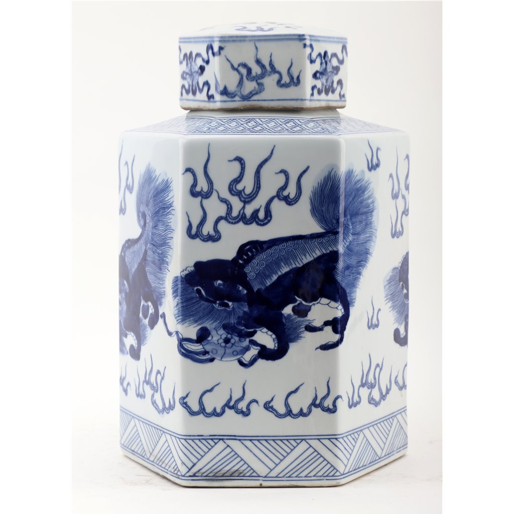 Danny's Fine Porcelain Home Decor Danny's Fine Porcelain Hex Lidded Jar -Blue And White 50832