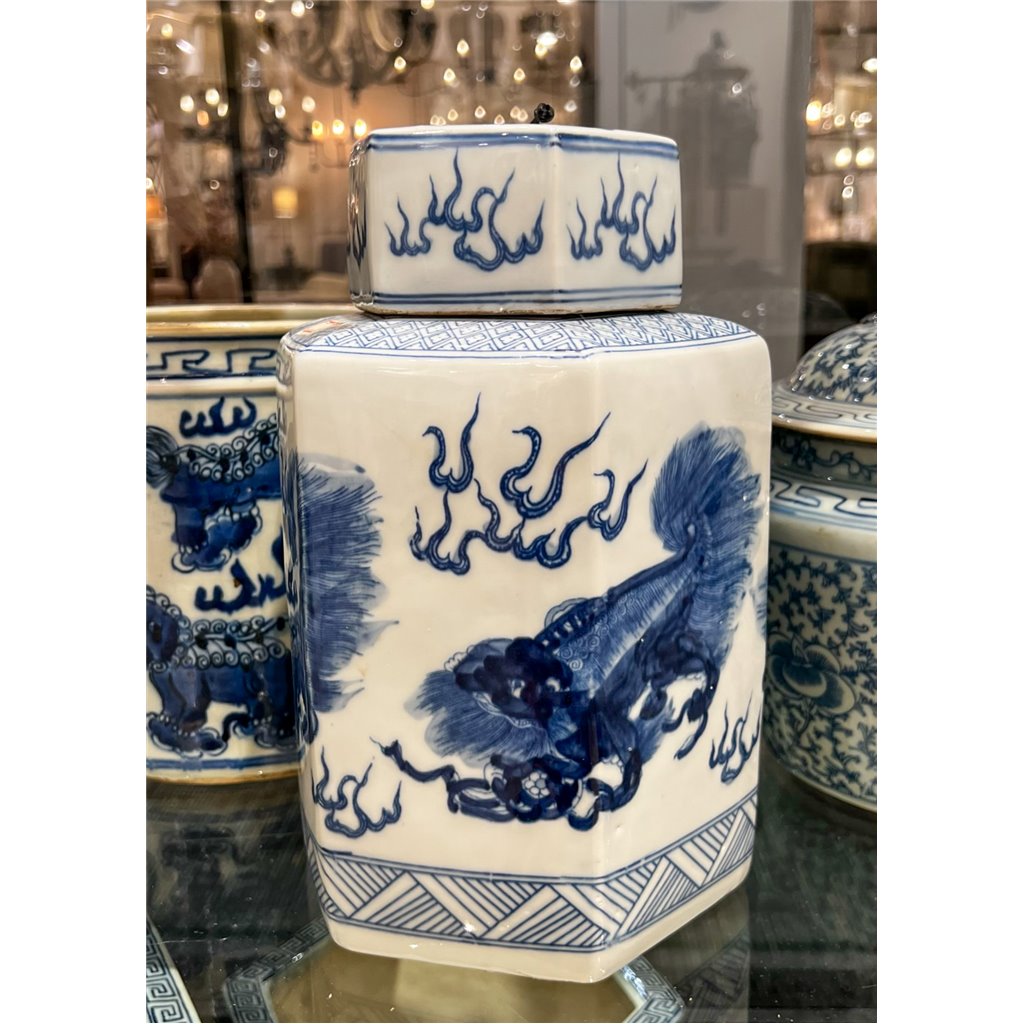 Danny's Fine Porcelain Home Decor Danny's Fine Porcelain Hex Lidded Jar -Blue And White 50832