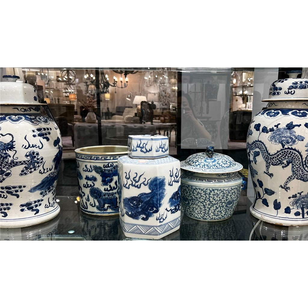 Danny's Fine Porcelain Home Decor Danny's Fine Porcelain Hex Lidded Jar -Blue And White 50832