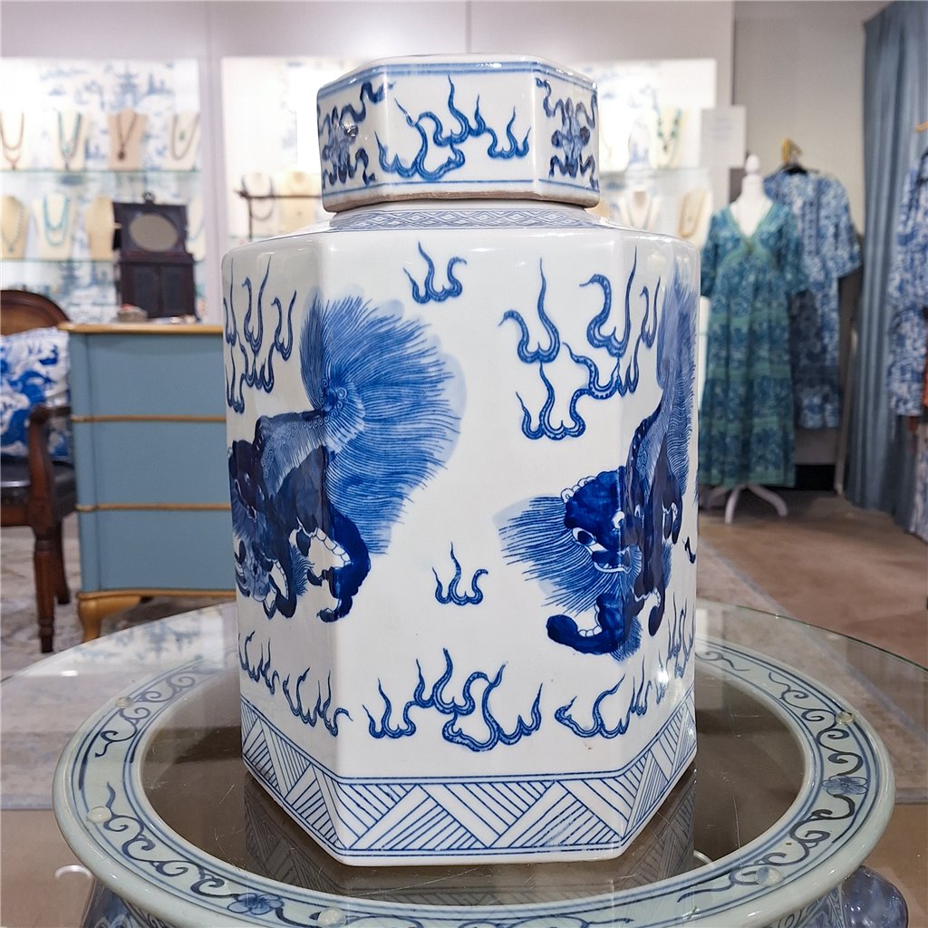 Danny's Fine Porcelain Home Decor Danny's Fine Porcelain Hex Lidded Jar -Blue And White 50832