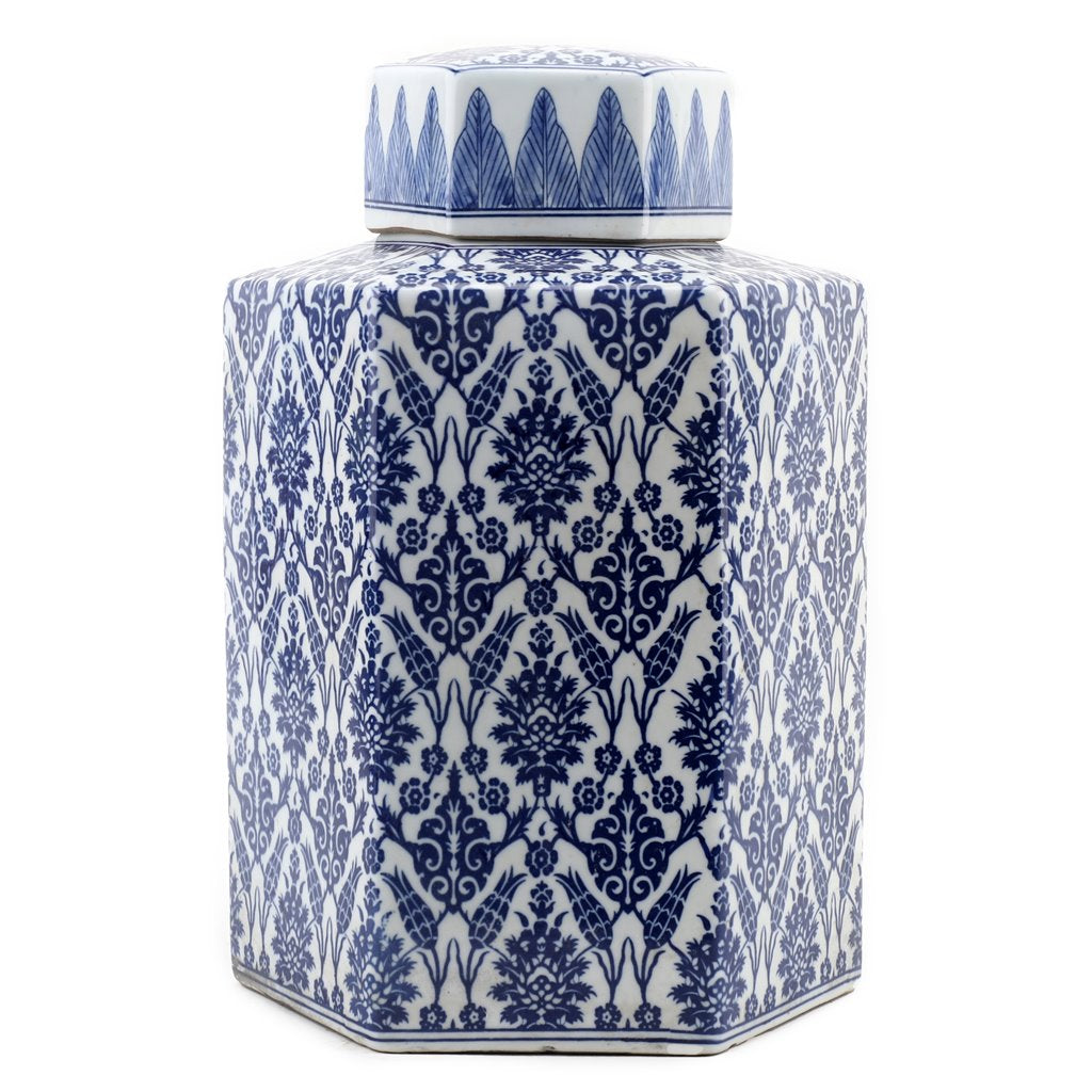 Danny's Fine Porcelain Home Decor Danny's Fine Porcelain Hex Lidded Jar -Blue And White 50833