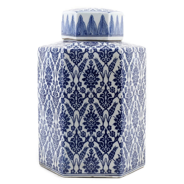 Danny's Fine Porcelain Home Decor Danny's Fine Porcelain Hex Lidded Jar -Blue And White 50833