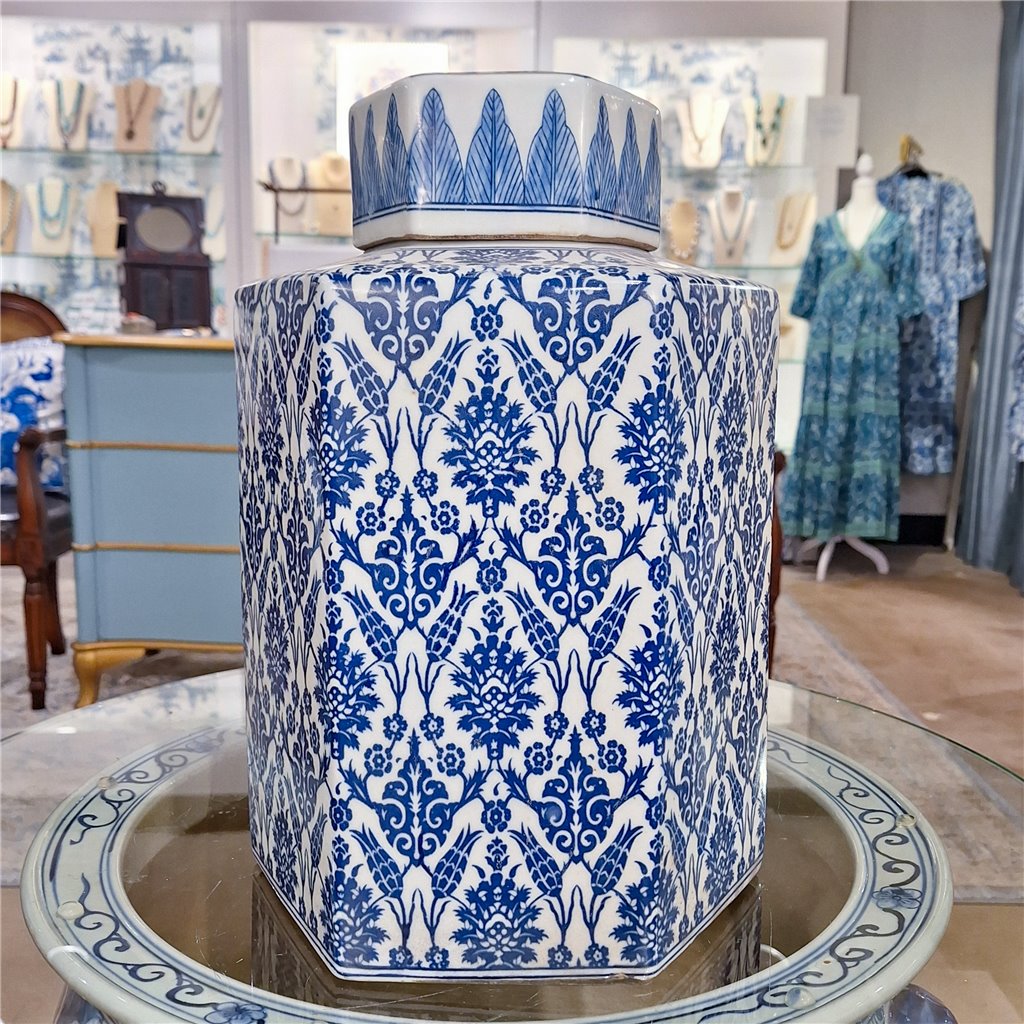 Danny's Fine Porcelain Home Decor Danny's Fine Porcelain Hex Lidded Jar -Blue And White 50833