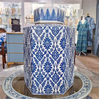 Danny's Fine Porcelain Home Decor Danny's Fine Porcelain Hex Lidded Jar -Blue And White 50833