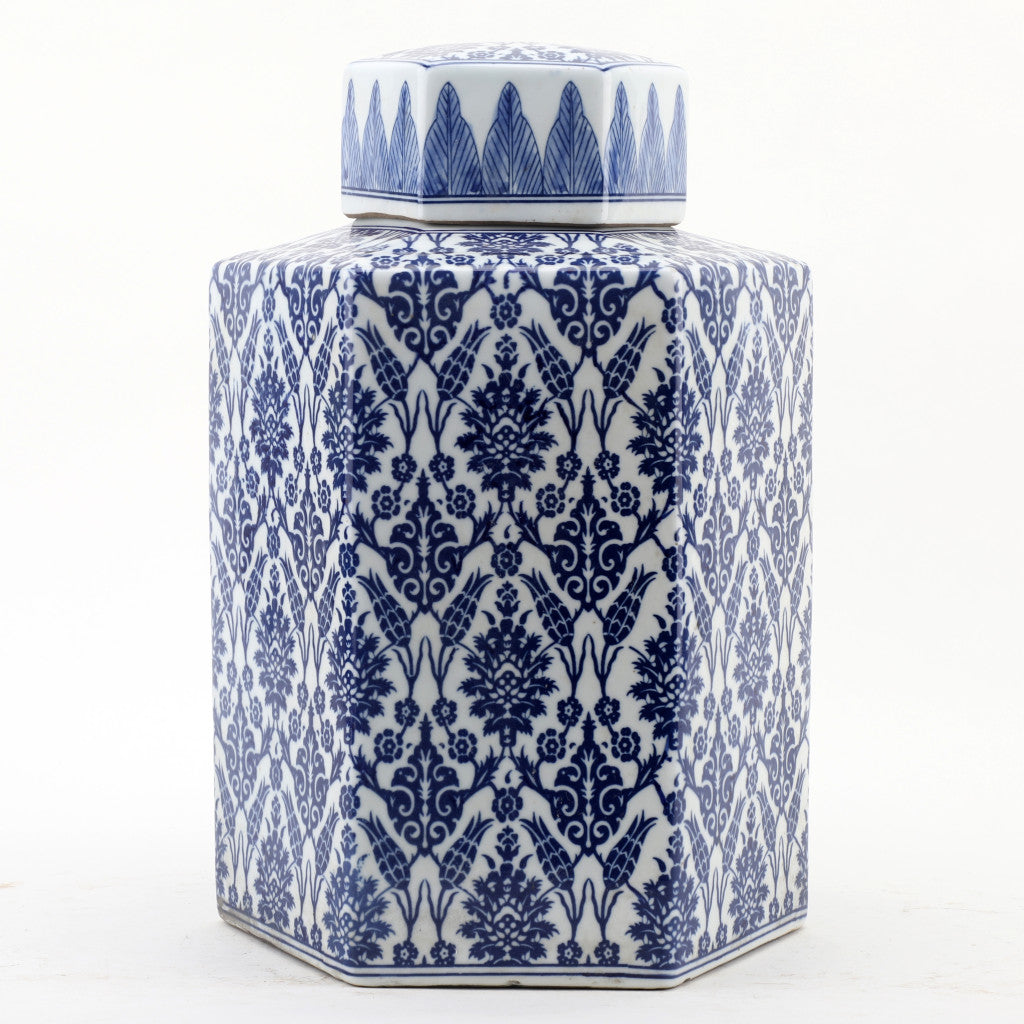 Danny's Fine Porcelain Home Decor Danny's Fine Porcelain Hex Lidded Jar -Blue And White 50833