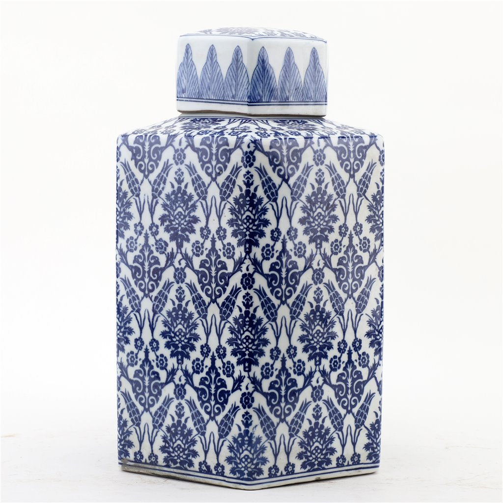 Danny's Fine Porcelain Home Decor Danny's Fine Porcelain Hex Lidded Jar -Blue And White 50833
