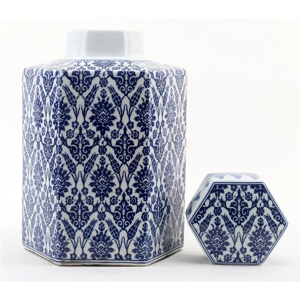 Danny's Fine Porcelain Home Decor Danny's Fine Porcelain Hex Lidded Jar -Blue And White 50833