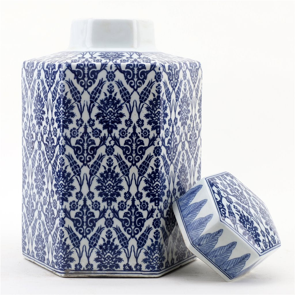 Danny's Fine Porcelain Home Decor Danny's Fine Porcelain Hex Lidded Jar -Blue And White 50833