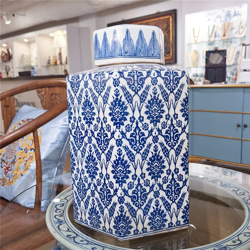 Danny's Fine Porcelain Home Decor Danny's Fine Porcelain Hex Lidded Jar -Blue And White 50833