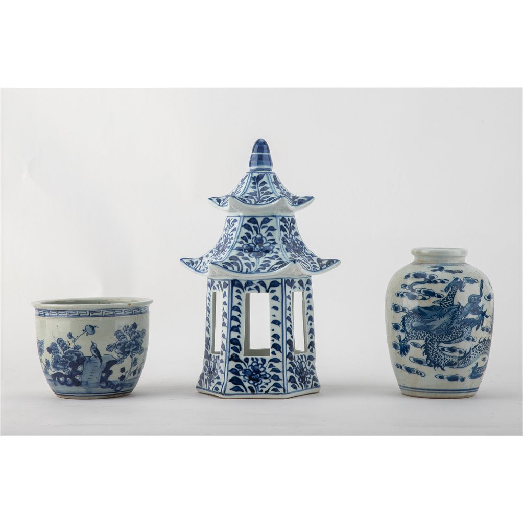 Danny's Fine Porcelain Home Decor Danny's Fine Porcelain Hex Pagoda- Blue Flower