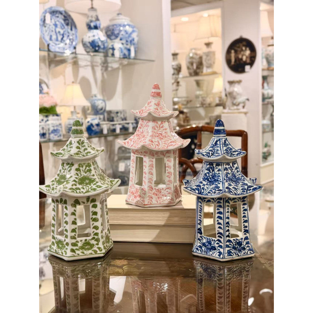 Danny's Fine Porcelain Home Decor Danny's Fine Porcelain Hex Pagoda- Green Flower