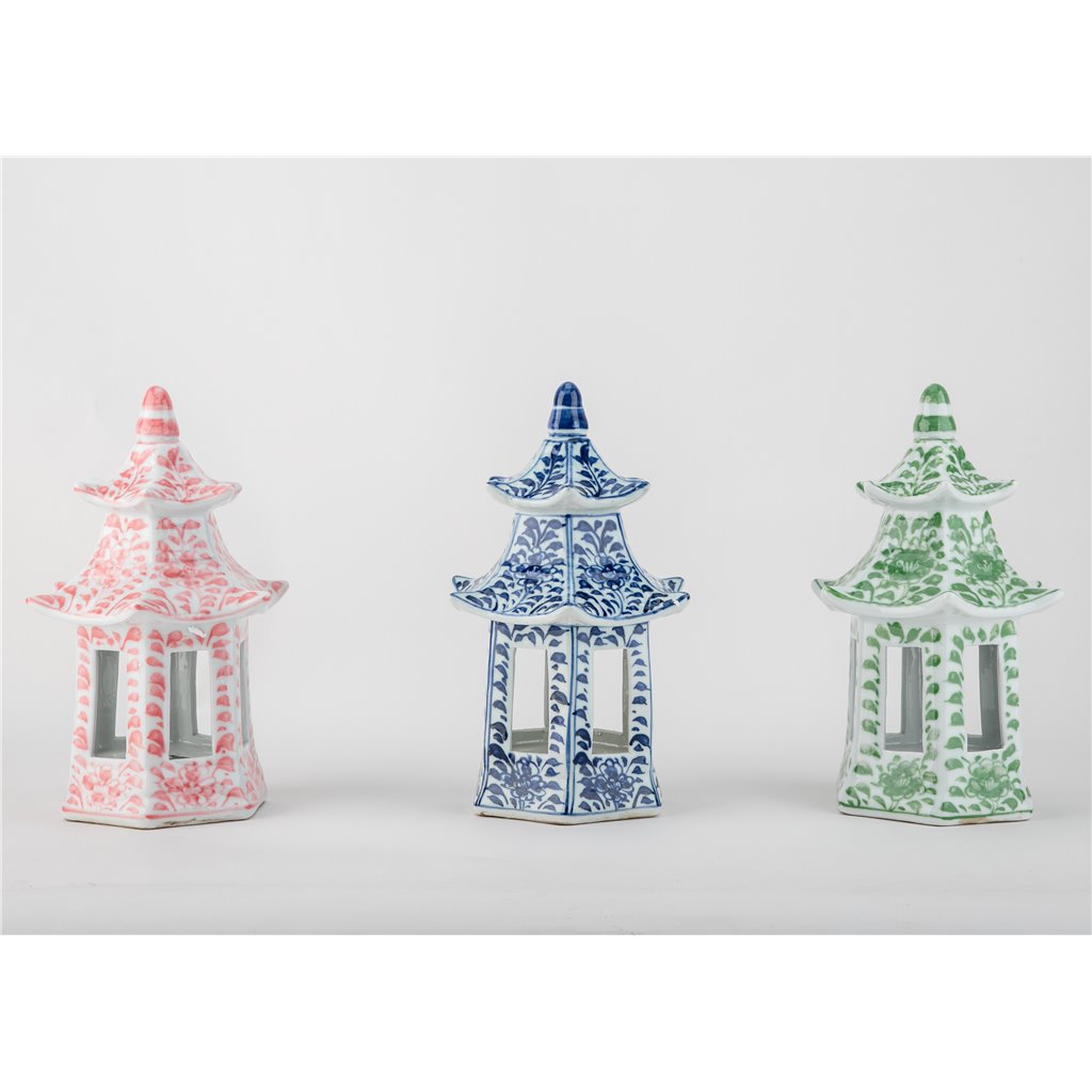 Danny's Fine Porcelain Home Decor Danny's Fine Porcelain Hex Pagoda- Green Flower