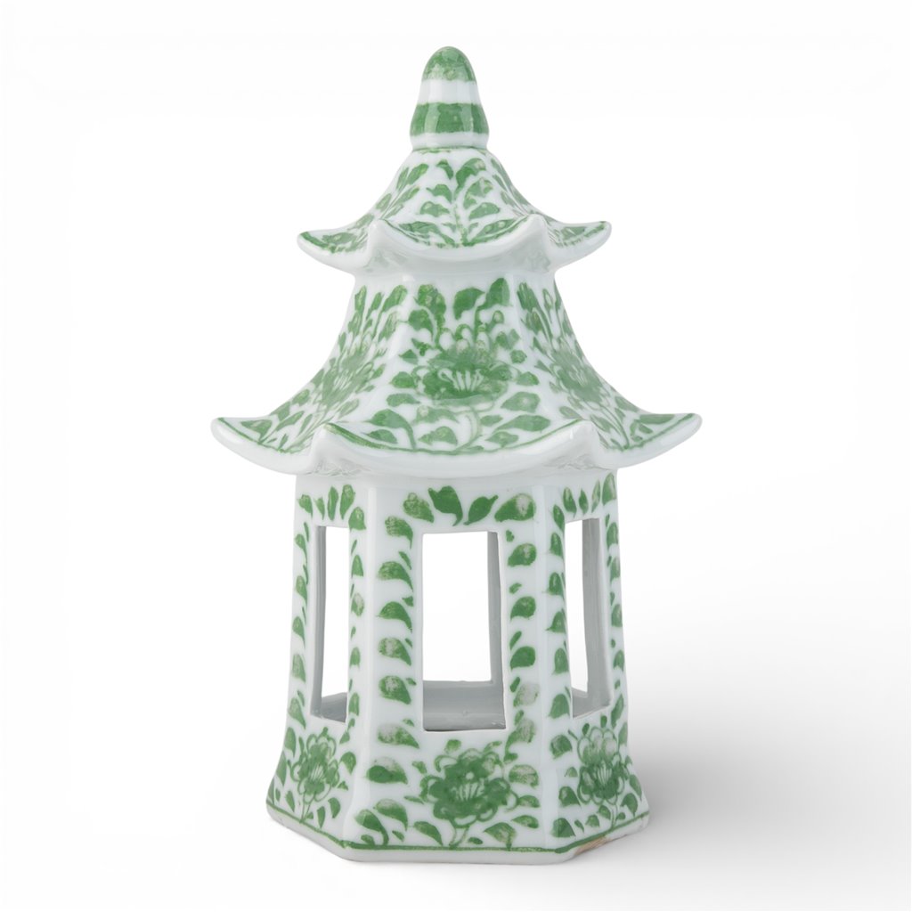 Danny's Fine Porcelain Home Decor Danny's Fine Porcelain Hex Pagoda- Green Flower