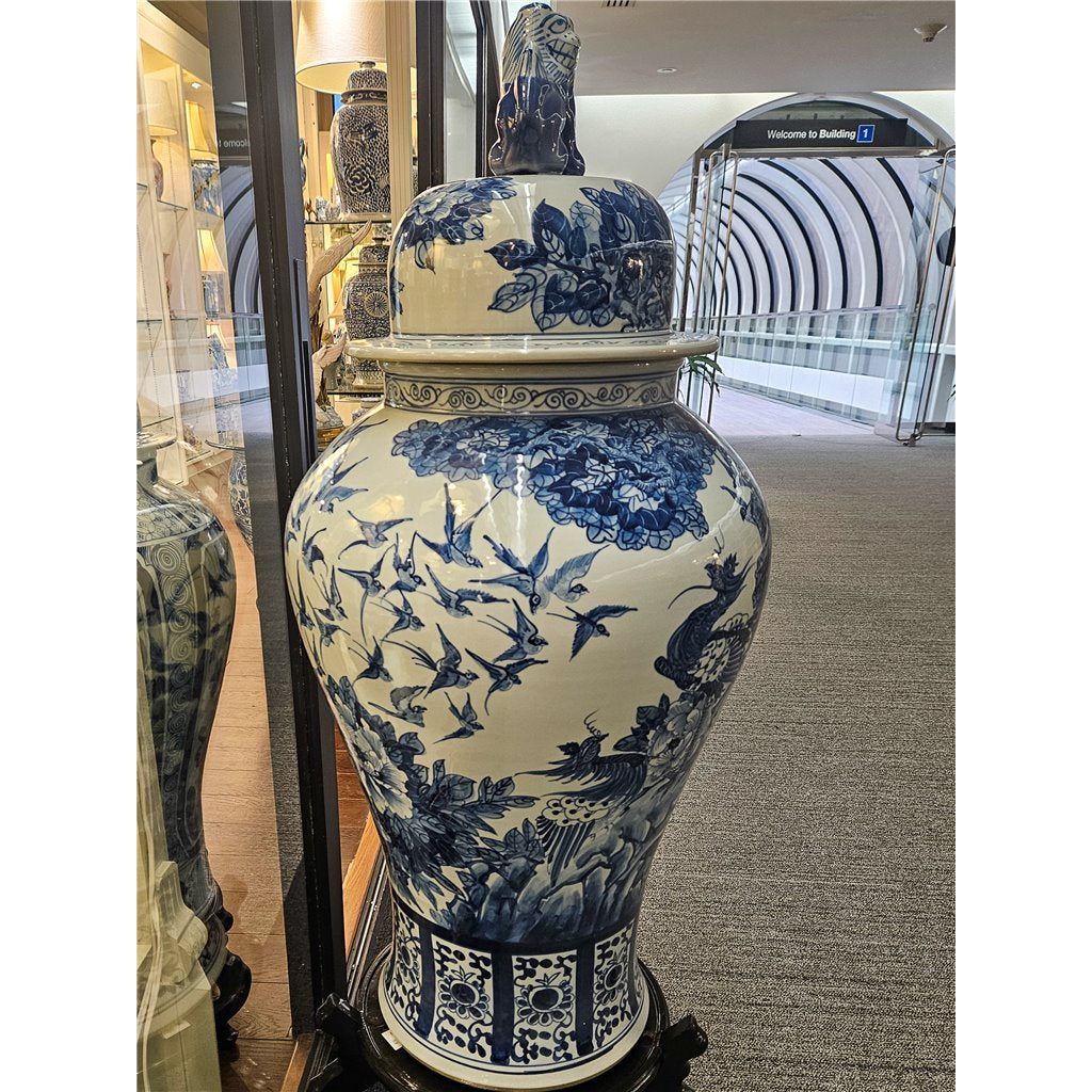 Danny's Fine Porcelain Home Decor Danny's Fine Porcelain Large Temple Foo Dog Jar Blue & White Flower -Due To the Product Size
