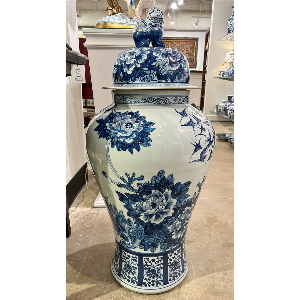 Danny's Fine Porcelain Home Decor Danny's Fine Porcelain Large Temple Foo Dog Jar Blue & White Flower -Due To the Product Size