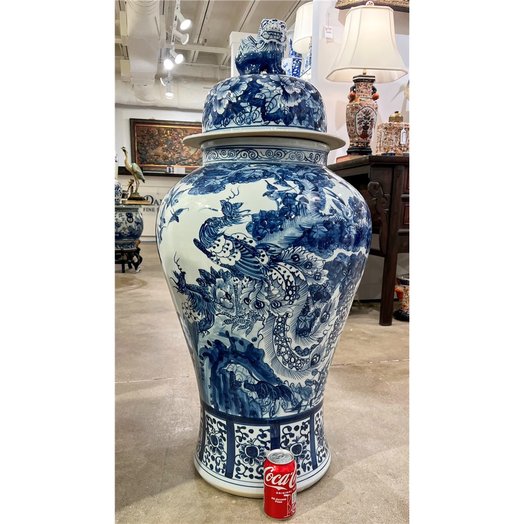 Danny's Fine Porcelain Home Decor Danny's Fine Porcelain Large Temple Foo Dog Jar Blue & White Flower -Due To the Product Size