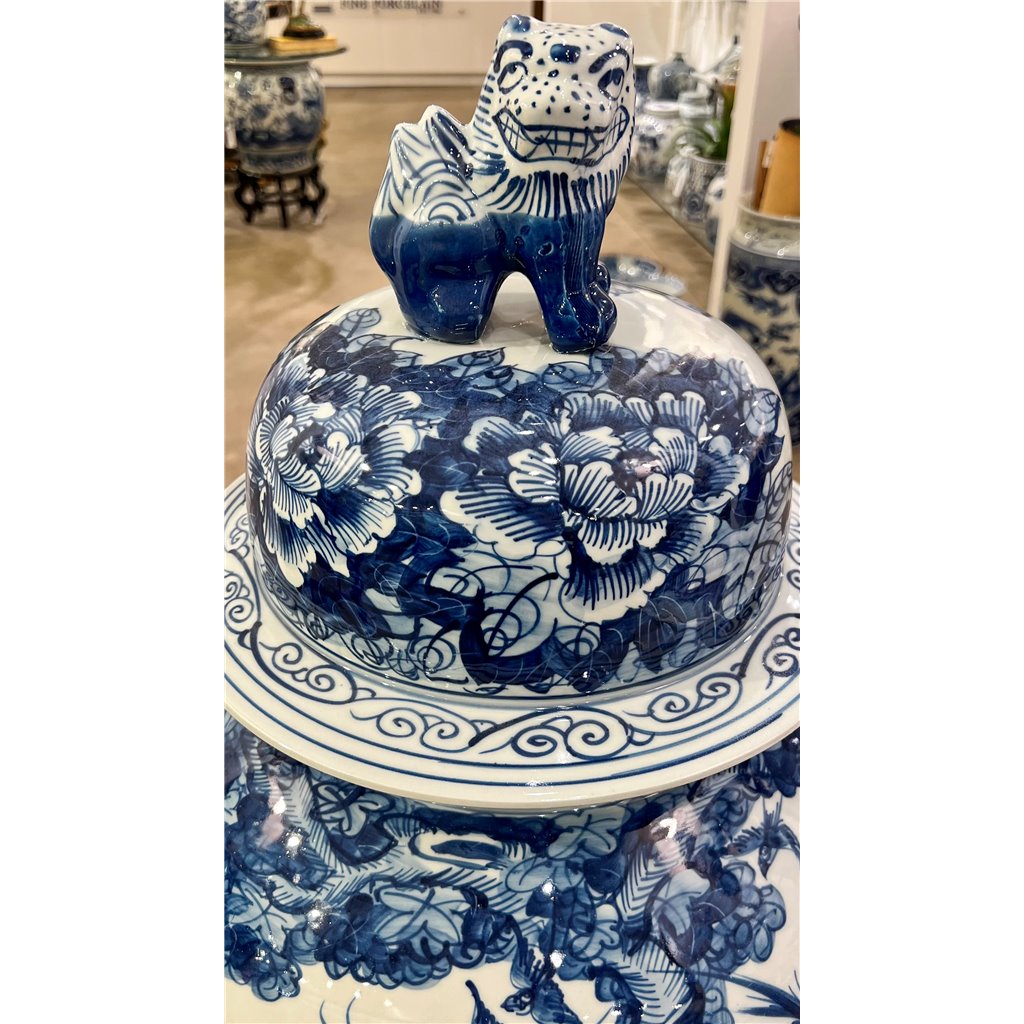 Danny's Fine Porcelain Home Decor Danny's Fine Porcelain Large Temple Foo Dog Jar Blue & White Flower -Due To the Product Size