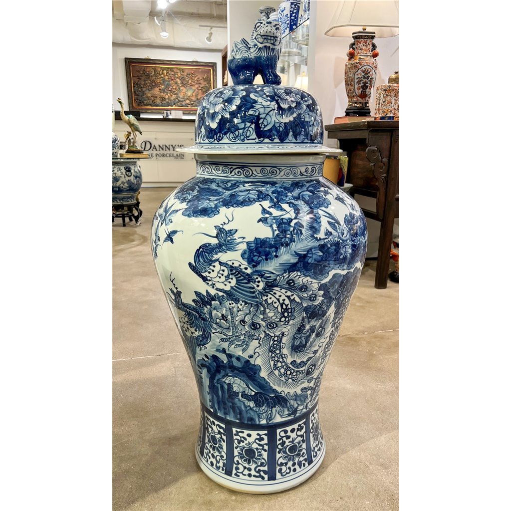 Danny's Fine Porcelain Home Decor Danny's Fine Porcelain Large Temple Foo Dog Jar Blue & White Flower -Due To the Product Size