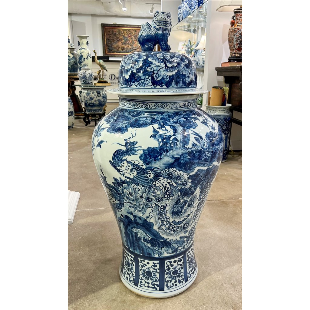 Danny's Fine Porcelain Home Decor Danny's Fine Porcelain Large Temple Foo Dog Jar Blue & White Flower -Due To the Product Size