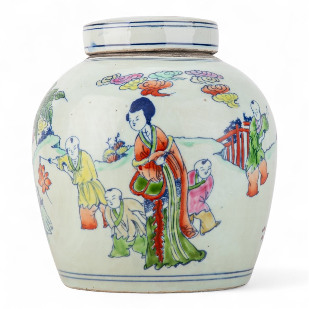 Danny's Fine Porcelain Home Decor Danny's Fine Porcelain Lidded Bulb Jar Hand-Painted Figures