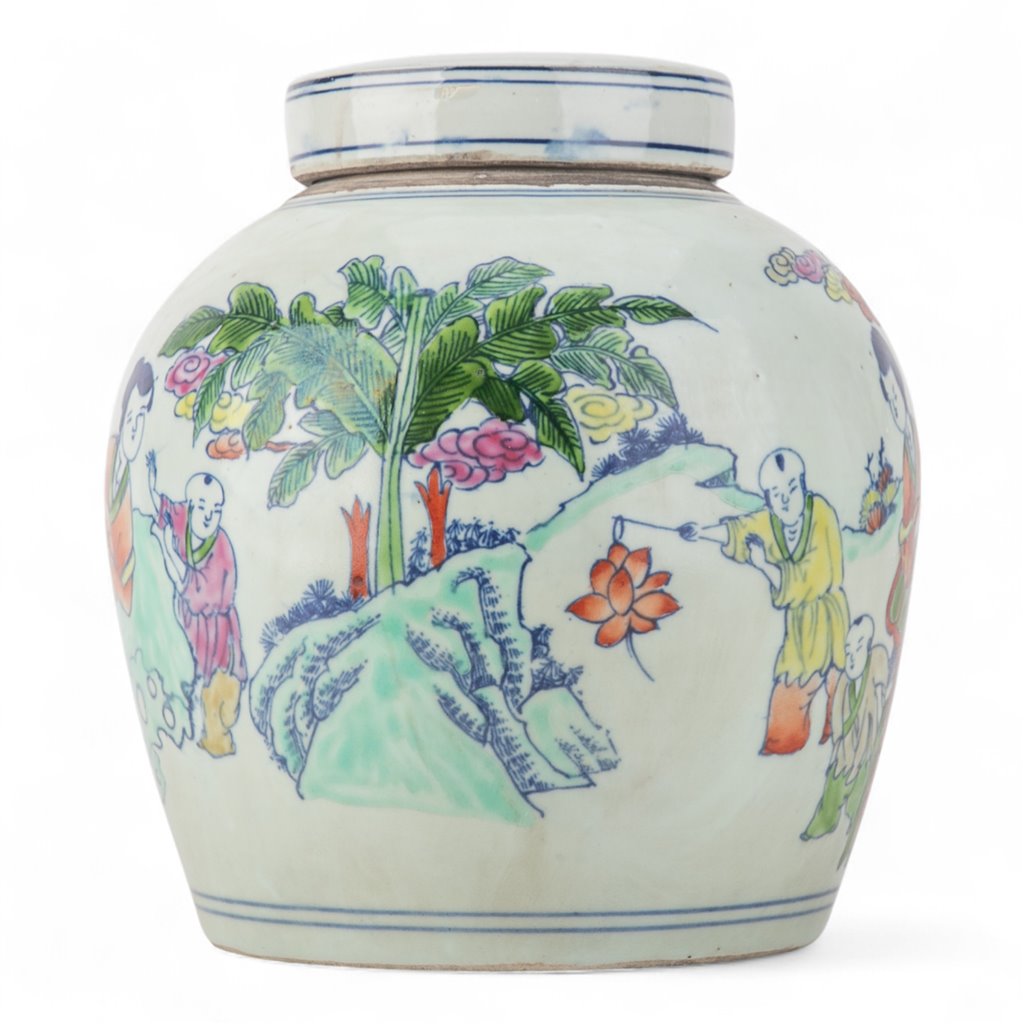 Danny's Fine Porcelain Home Decor Danny's Fine Porcelain Lidded Bulb Jar Hand-Painted Figures