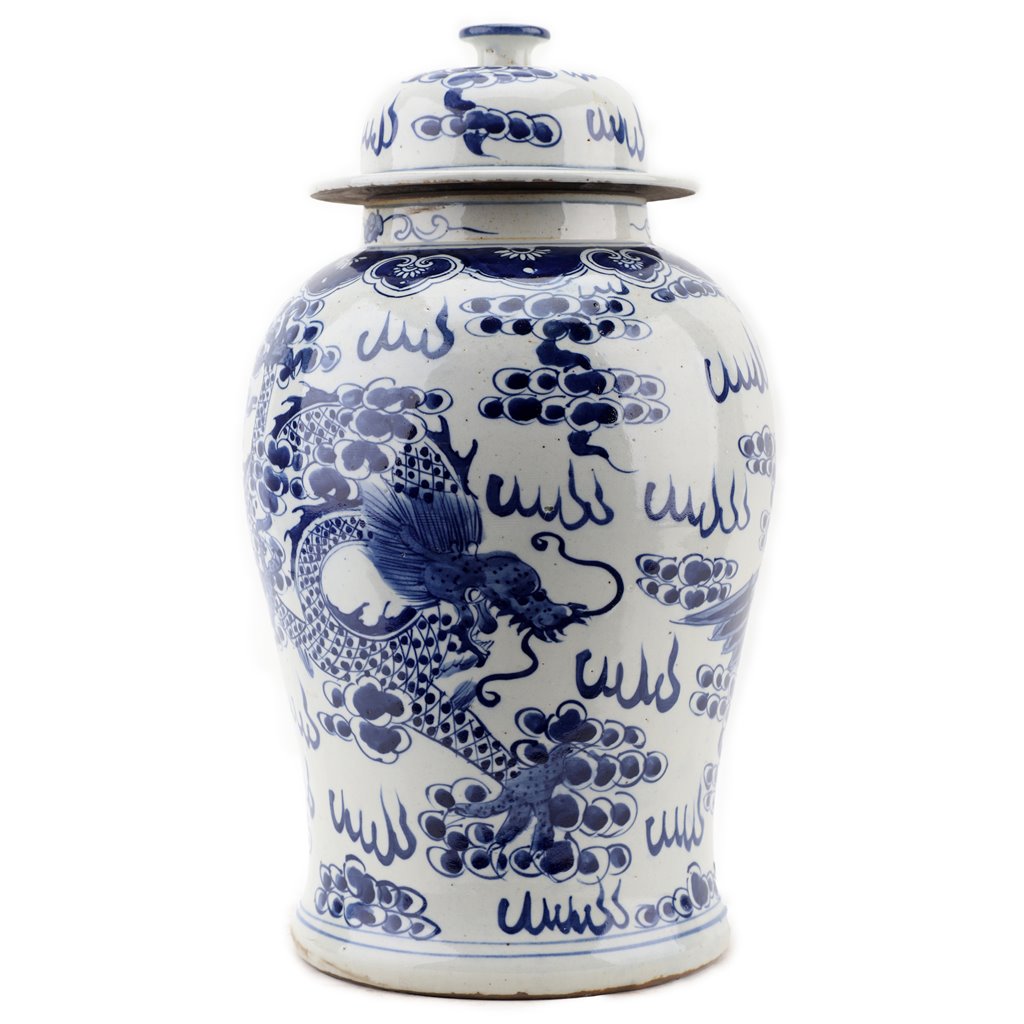 Danny's Fine Porcelain Home Decor Danny's Fine Porcelain Lidded Temple Jar - Dragons - Blue And White Classic 50875