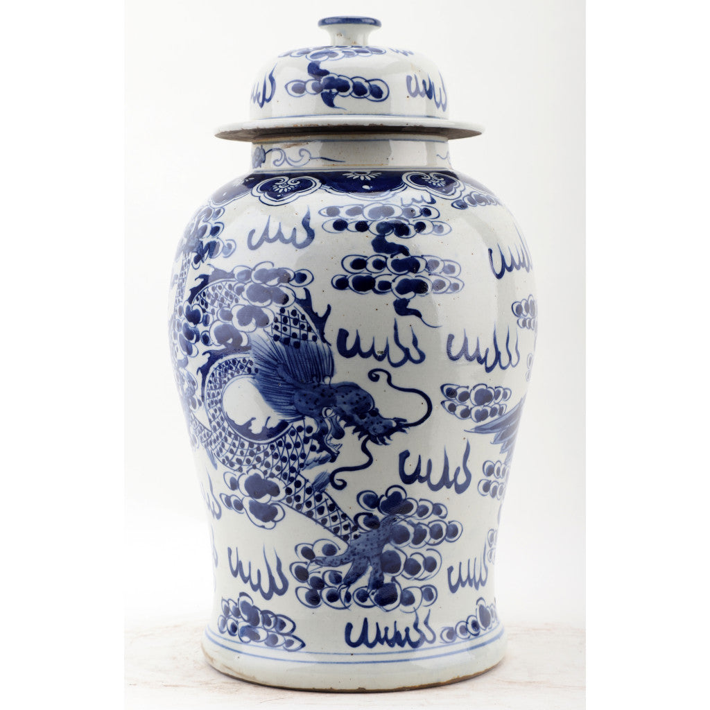 Danny's Fine Porcelain Home Decor Danny's Fine Porcelain Lidded Temple Jar - Dragons - Blue And White Classic 50875