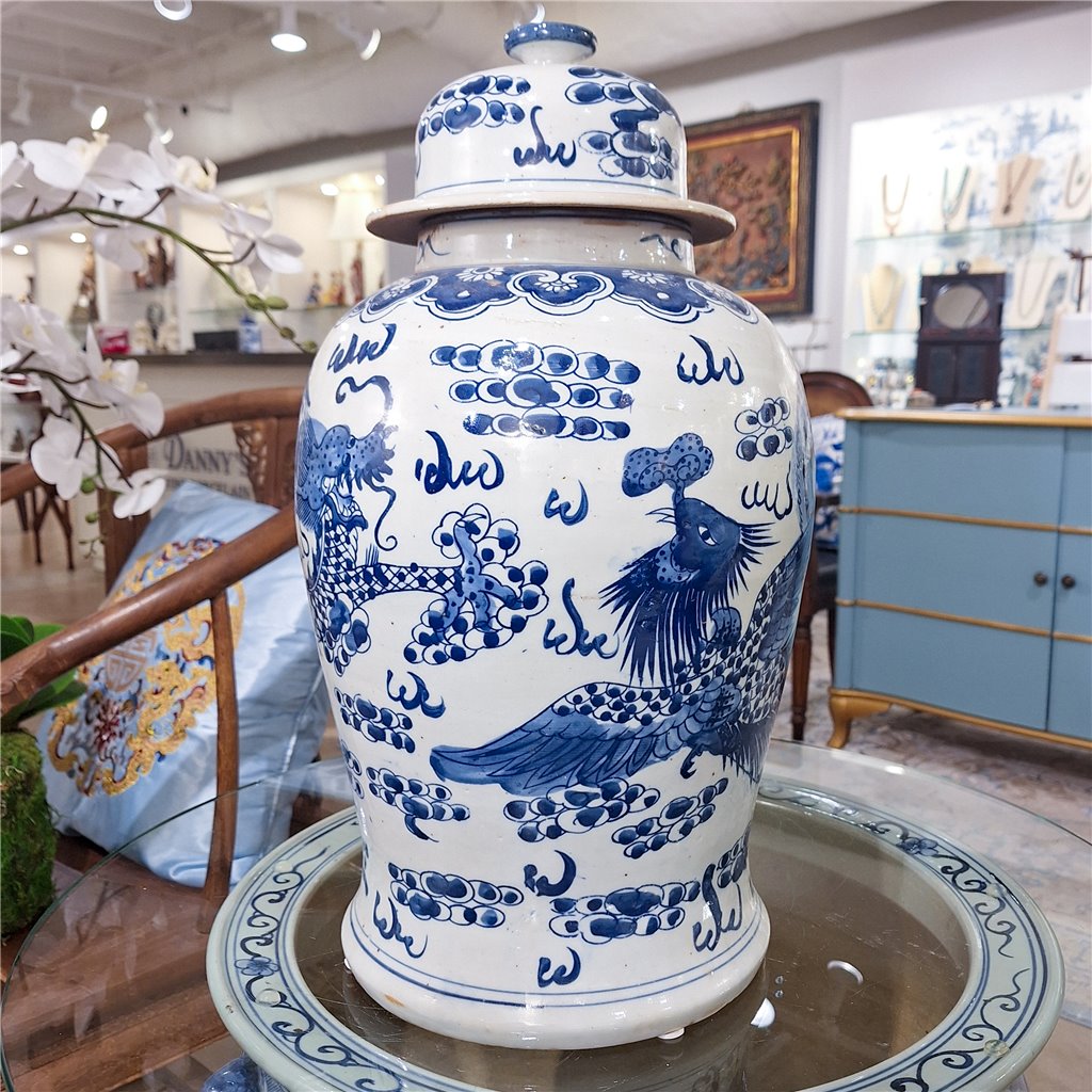 Danny's Fine Porcelain Home Decor Danny's Fine Porcelain Lidded Temple Jar - Dragons - Blue And White Classic 50875