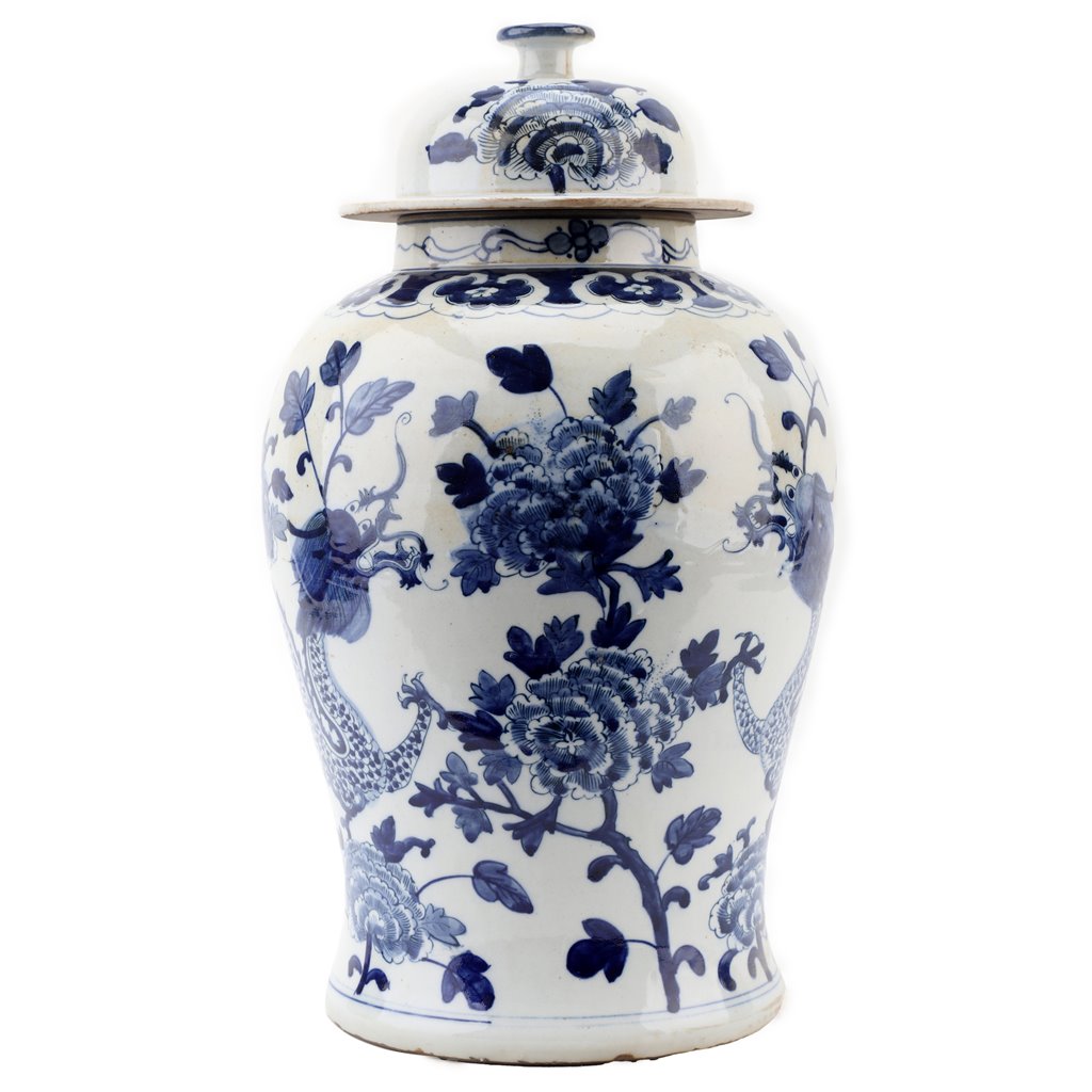 Danny's Fine Porcelain Home Decor Danny's Fine Porcelain Lidded Temple Jar - Floral And Dragons - Blue And White Classic 50874