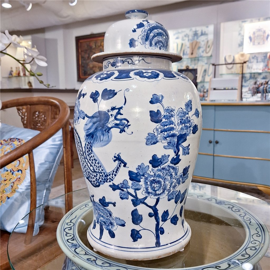 Danny's Fine Porcelain Home Decor Danny's Fine Porcelain Lidded Temple Jar - Floral And Dragons - Blue And White Classic 50874