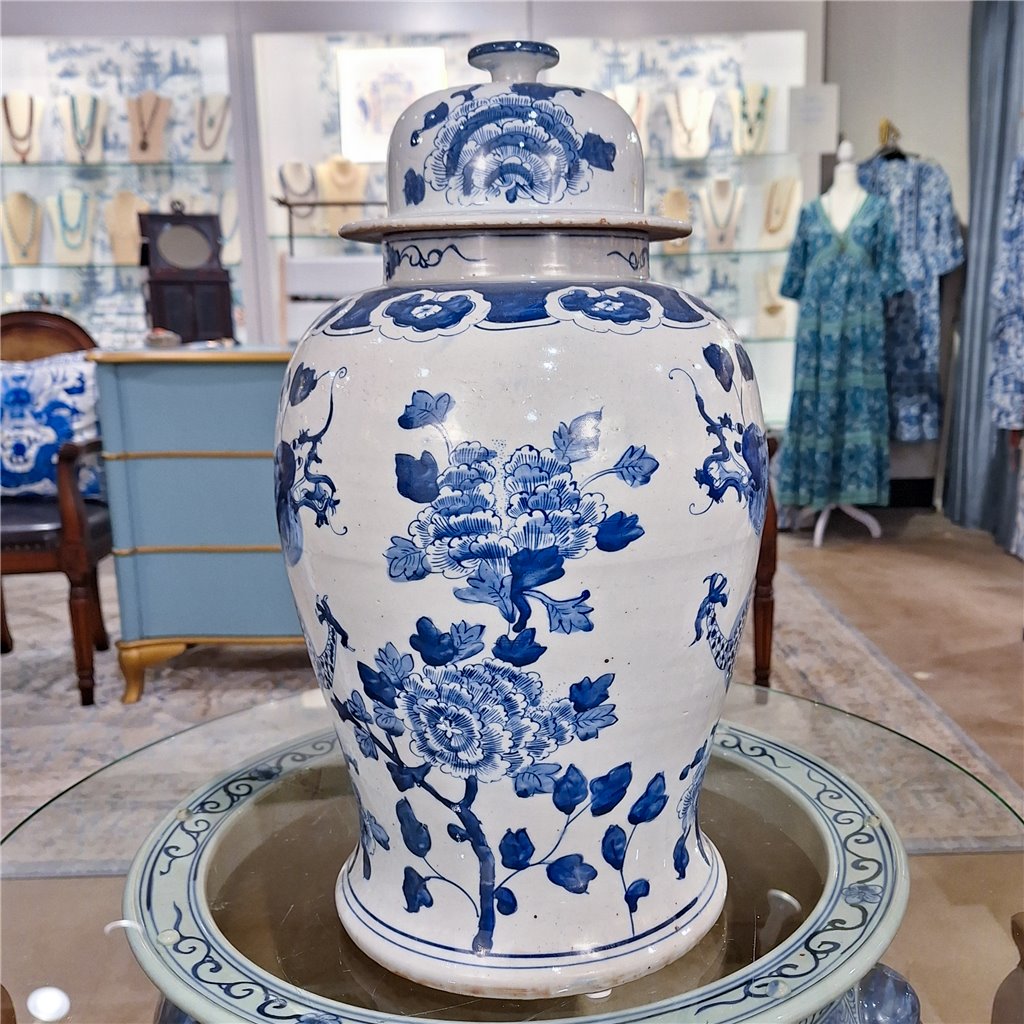Danny's Fine Porcelain Home Decor Danny's Fine Porcelain Lidded Temple Jar - Floral And Dragons - Blue And White Classic 50874