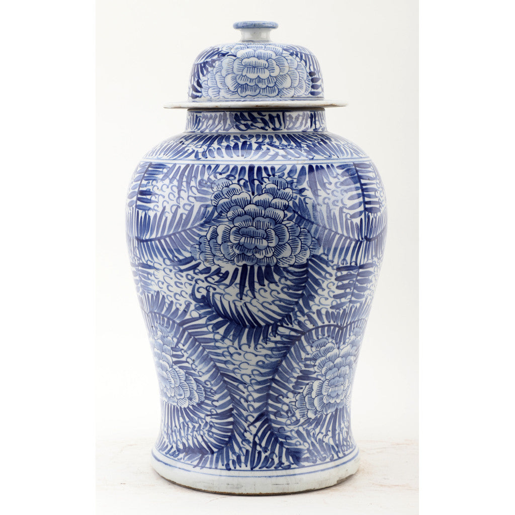 Danny's Fine Porcelain Home Decor Danny's Fine Porcelain Lidded Temple Jar - Floral - Blue And White Classic 50068