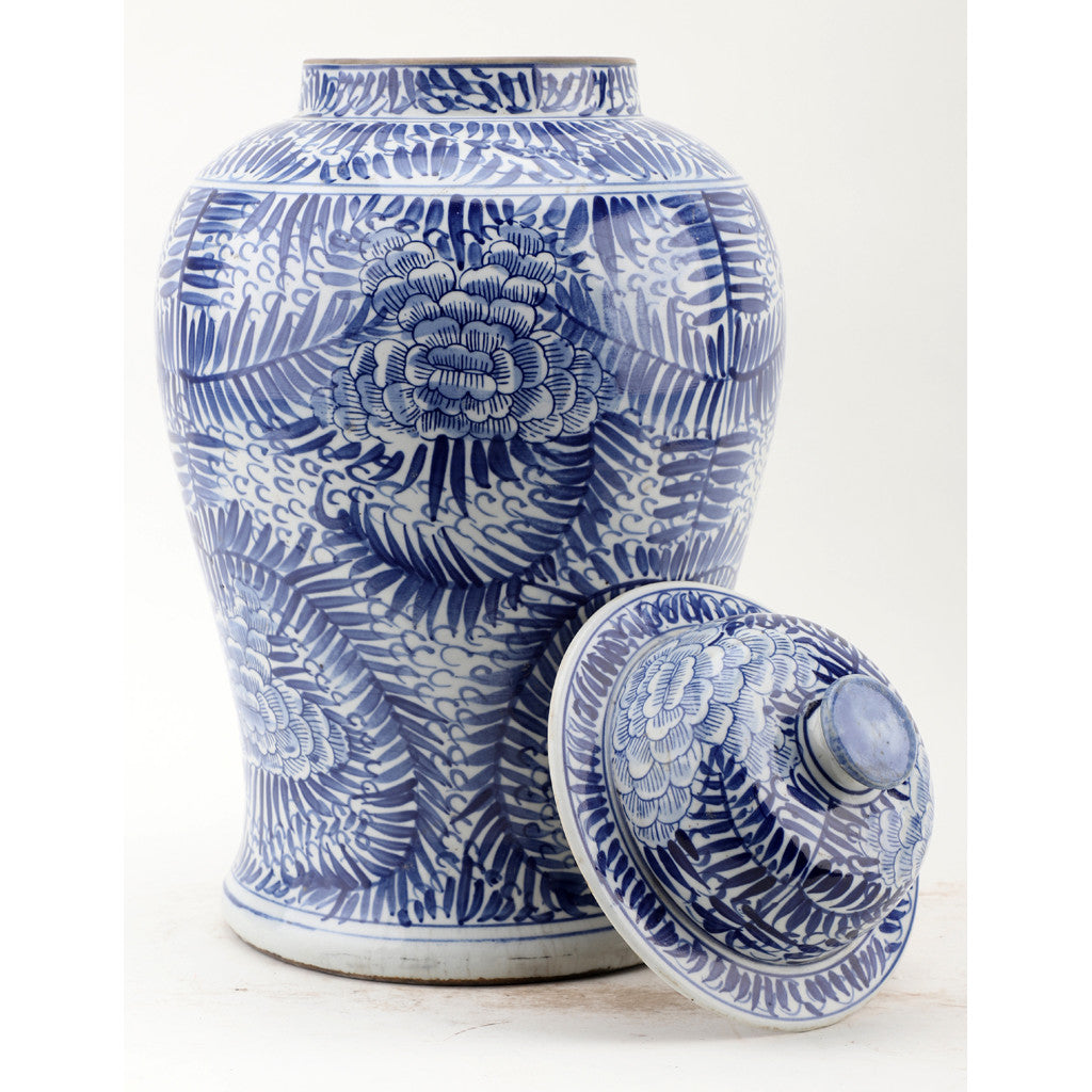 Danny's Fine Porcelain Home Decor Danny's Fine Porcelain Lidded Temple Jar - Floral - Blue And White Classic 50068