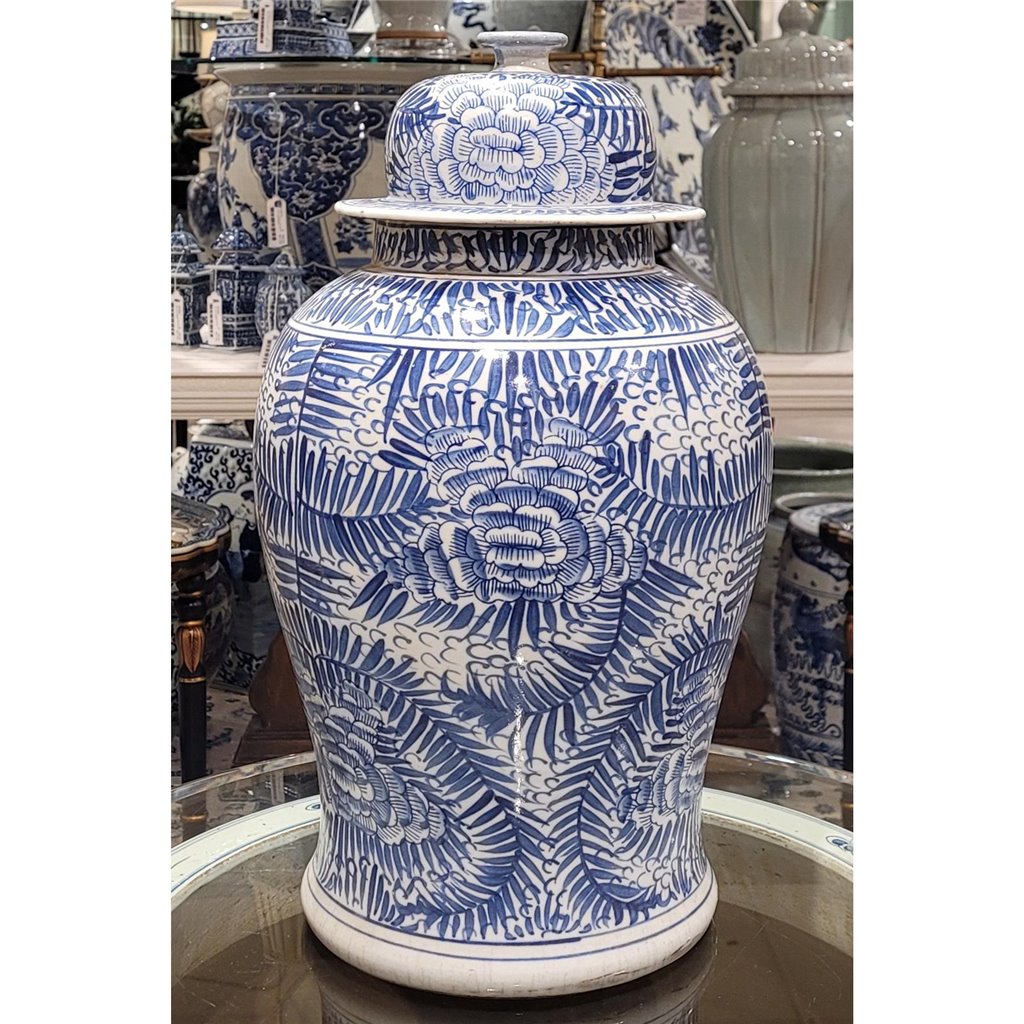 Danny's Fine Porcelain Home Decor Danny's Fine Porcelain Lidded Temple Jar - Floral - Blue And White Classic 50068