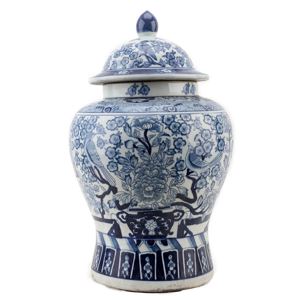 Danny's Fine Porcelain Home Decor Danny's Fine Porcelain Lidded Warrier Jar - Florals - Blue And White Classic 50847